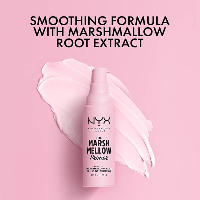 NYX PROFESSIONAL MAKEUP Marshmellow Smoothing Primer, Vegan Face Primer, 10-In-1 Skin Benefits & Butter Gloss Brown Sugar, Non-Sticky Lip Gloss - Pack Of 3