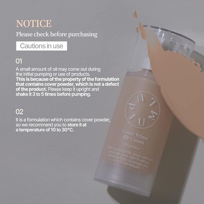 LU'PIUM Cover Prime BB Cream, Concealing Blemishes, dark circles, Natural skin tone, Lightweight hydrating skin enhancer, silky finish 1.69 Fl Oz.