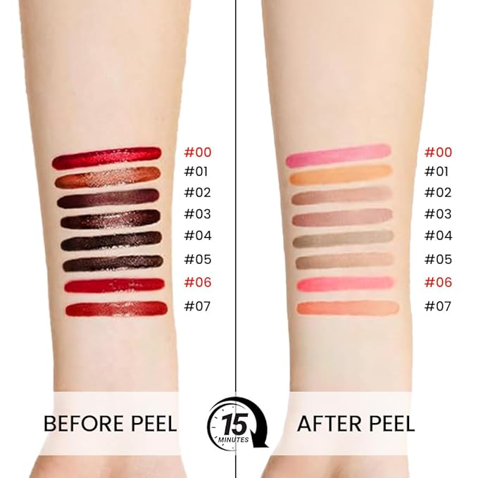 2Pcs Matte Liquid Lip Gloss Stain-Peel Off Lip Liner Tattoo, Long Lasting Peel Off Lip Stain,Waterproof & Transfer-Proof Lip Liner Peel Off Lip Gloss for All Skin Types (#00+#06)