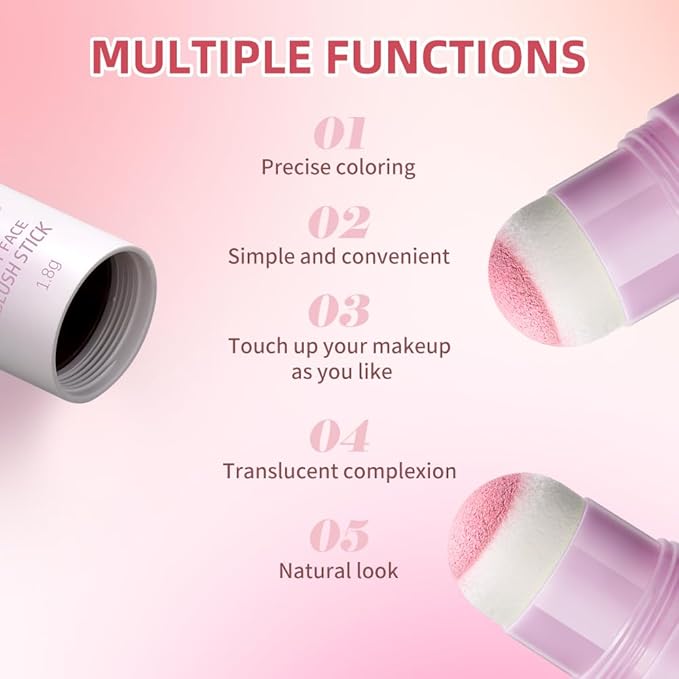 Soft Face Blush Stick, Matte Natural Long Lasting Blush for a Flawless Finish, Creamy Blendable Formula for All Skin Types, Everyday Wear Professional Quality Makeup (Shy pink, Large)