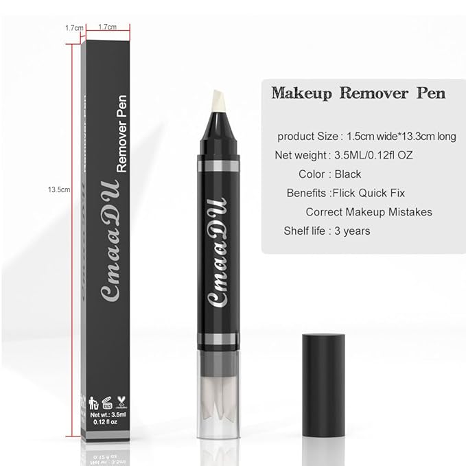 Makeup Remover Eraser Pen - Quick Fix Corrector for Eyes, Lips, Face, Eyeliner & Mascara with 3 Replacement Heads