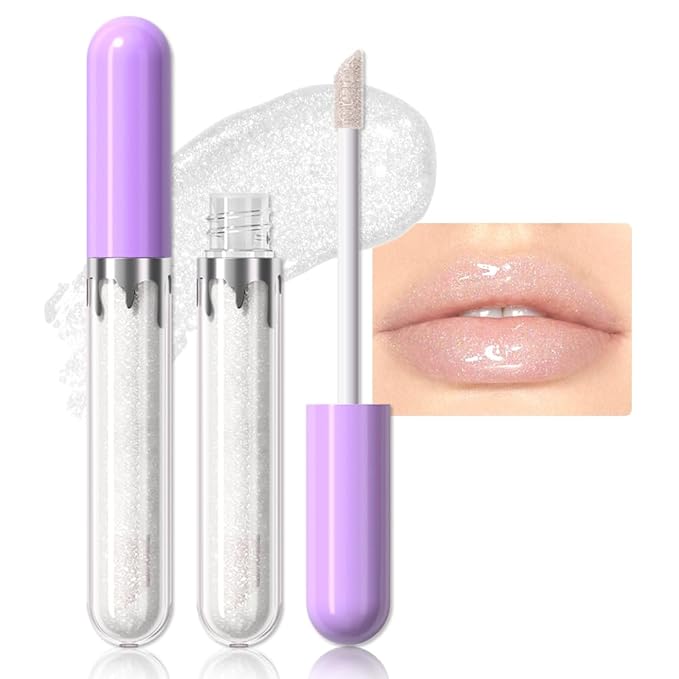 Glitter Liquid Lip Gloss,Nude Shimmer Lipstick, Waterproof Shimmer Lip Stain Lip Glaze, High Shine Long Lasting Shiny Lip Color Makeup 01#