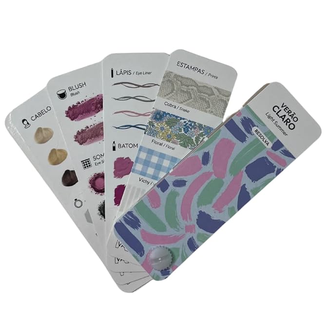 Bilingual Light Summer Palette Color Fan by Resolva Meu Look, Personalized Color Guide for Cost Saving, Smart Shopping, Outfit & Wardrobe Planning; Verão Claro/Verano Claro
