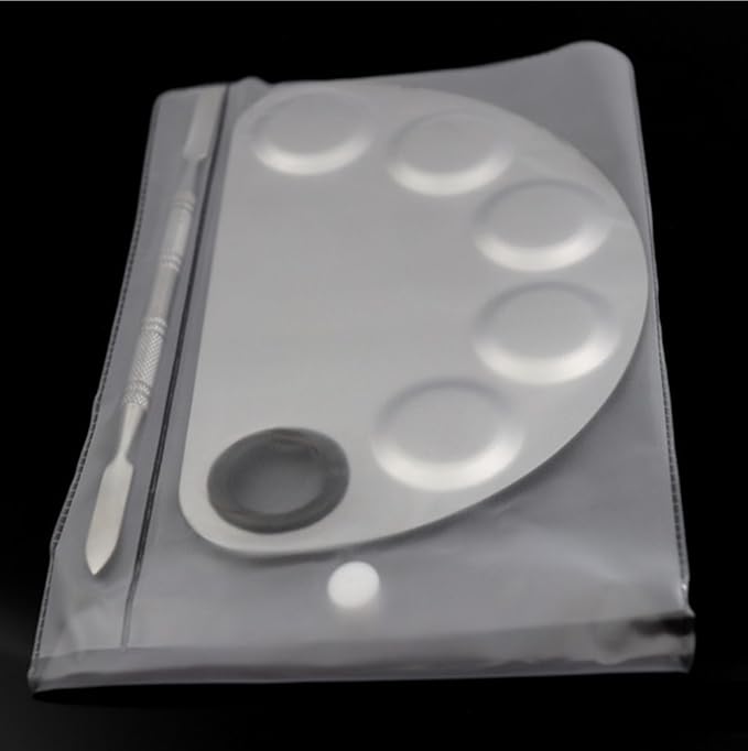 Stainless Steel 5-well Makeup Palette Artist Mixing Palette with Spatula for Cosmetic Blending (Semicircle)