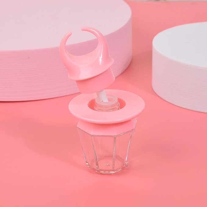 10 Pcs 8ml Pink Empty Lip Gloss Tube Bottle Diamond Ring Shape Plastic Refillable Lipgloss Tube Container Clear Lip Glaze Tube Wand Brush Lip Oil Vials DIY Cosmetic Lipstick Tube Makeup Tool