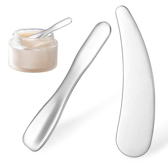 2Pcs Mini Metal Makeup Spatula, Cosmetic Spatulas Reusable Skin Care Spoon Beauty Scoop Spatulas Multi-functional Facial Applicator Tool for Mixing Sampling Lotions Plant Masks Accessories