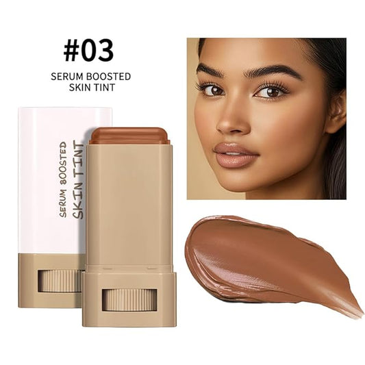 A 3-in-1combining Foundation Stick Beauty Balm Serum Boosted Skin Tint,Solid Tinted Moisturizing Serum Contour Foundation Face for Women,Natural Finish Makeup,Buildable Medium-to-Full Coverage(#03)