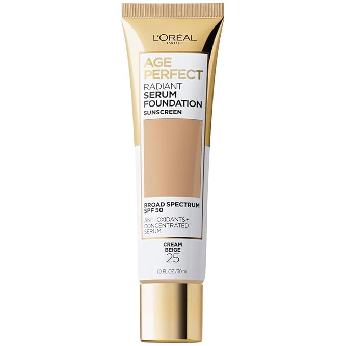 L'Oreal Paris Age Perfect Radiant Serum Foundation with SPF 50, Cream Beige, 1 Ounce