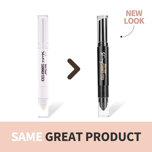 Highlighter Stick, Double Ended Highlighter Makeup Stick with Sponge Brush, Shimmer Waterproof Long Lasting Smooth Silver Glitter Brighten Face Makeup Pencil, 1 Count