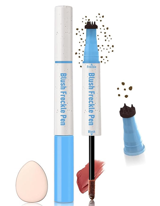 Freckle Pen Blush 2 in 1 Lifelike Dark Brown Freckle Stamp Coral Orange Liquid Blush for Cheeks Quick Dry Fake Freckles Long Lasting Faux Freckles Tattoo Marker for Natural Sunkissed Makeup
