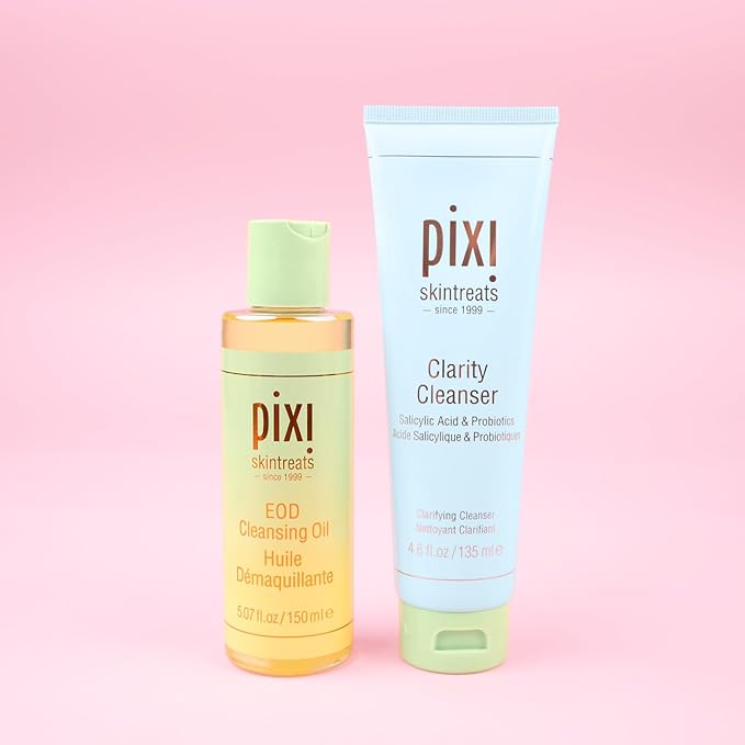 Pixi Double Cleanse Duo featuring an EOD Cleansing Oil and Clarity Cleanser