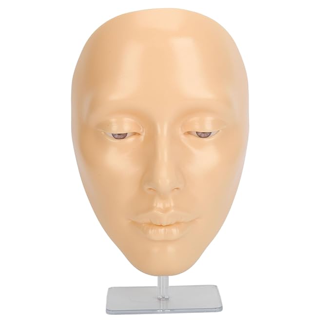 TRISAR Silicone Full Face Mannequin, Removable Eyes Reusable Makeup Mannequin Face for Eyelash for Beginners (White)
