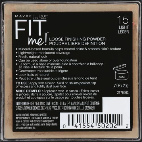 Maybelline Fit Me Loose Setting Powder, Face Powder Makeup & Finishing Powder, Light, 1 Count (Pack of 2)