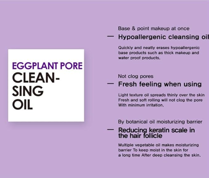 Eggplant Pore Cleansing Oil – 5.07 fl oz (150ml) – Gentle Makeup Remover and Deep Pore Cleanser for Oily and Combination Skin – Korean Skincare with Hydrating and Soothing Properties