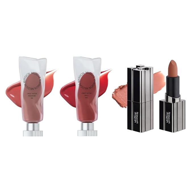 MUZIGAE MANISON City Chic Trio - 03 Nuddy | Objet water 01 Signature & 02 Spicy & Moodwear Blur 03 Nuddy | K-Beauty Lip Stain Matte Lipstick