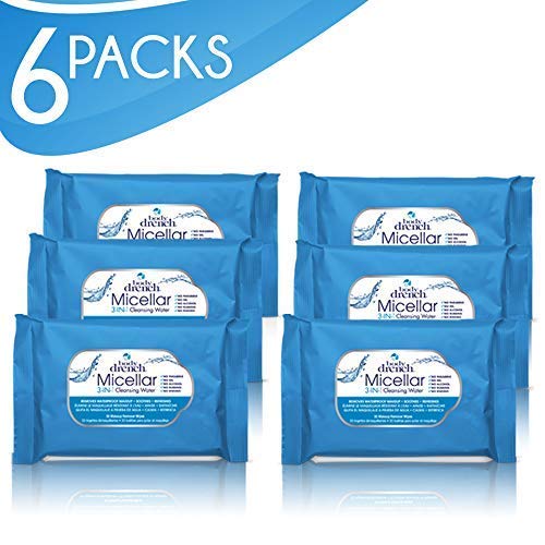 Body Drench 3-in-1 Micellar Water Makeup Remover Wipes – Removes Waterproof Makeup, Facial Cleanser, 30 Ct. (6 Pack)