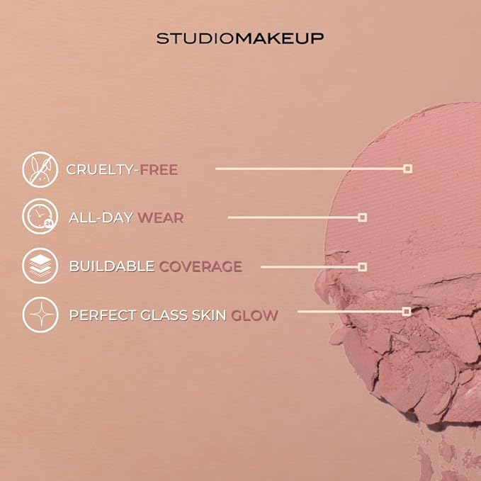 StudioMakeup Blush for Cheeks (Petal) - Easily Blendable Powder Blush for Glass Skin Glow - All Day Wear Makeup Blush with Medium Coverage and Natural Finish - Face Blushes for All Skin Types