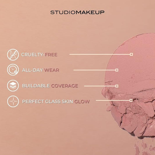 StudioMakeup Blush for Cheeks (Petal) - Easily Blendable Powder Blush for Glass Skin Glow - All Day Wear Makeup Blush with Medium Coverage and Natural Finish - Face Blushes for All Skin Types