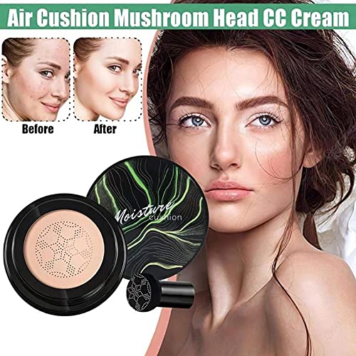 Air Cushion CC Cream Mushroom Head Foundation, Moisturizing Concealer Makeup Base, Full Coverage, Nude Long Lasting Waterproof Matte BB Cream (Natural)