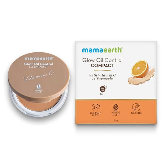 Mamaearth 12-Hour Oil Control Pressed Powder with SPF 30 (Almond Glow Shade) | Long Lasting Matte Finish with Buildable Coverage | Sun Protection with Vitamin C | Talc-Free | 0.32 Oz/9g