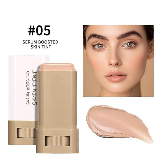 Skin Tint Foundation Stick Beauty Balm Serum Boosted, Solid Tinted Moisturizing Contour Stick Foundation Primer for Women Face Makeup, Natural Finish Makeup Even Skin Tone (#5)