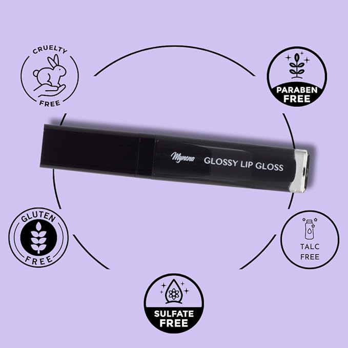 Mynena Black High Shine Stay Glossy Lip Gloss | Non-Sticky Lightweight Hydrating Formula | Vegan Cruelty-Free Paraben-Free | Lipstick Topper & Moisturizing Gloss | Blake