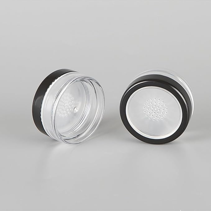 6 Pcs 10g 10ml Plastic Empty Travel Powder Container Loose Powder Compact Case Clear Makeup Jar Cosmetic Cream Face Powder Blusher Foundation Container Pots With Sifter and Black Rimmed Lid