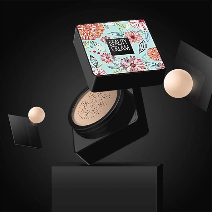 GL-Turelifes Mushroom Head Air Cushion Foundation CC Cream Water Feeling Flawless BB Cream Moisturizing Oil Control, Lightweight & Smoothing Natural Concealer (Ivory White)