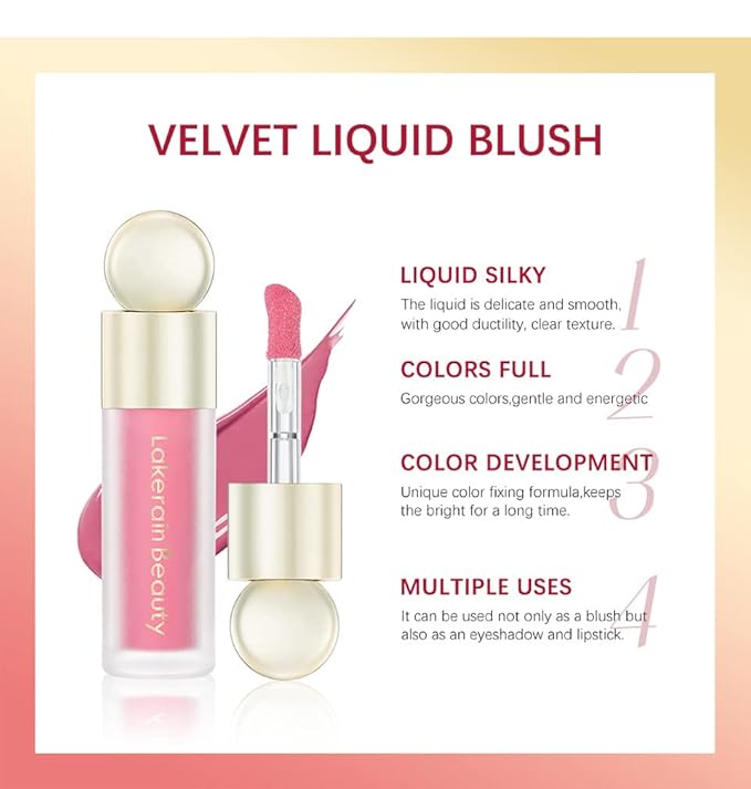 GL-Turelifes Soft Cream Blush Makeup, Liquid Blush for Cheeks, Natural-Looking Long Lasting, Smudge Proof, Velvet Mousse,Dewy Finish, Easy to Blend Blusher (#1)