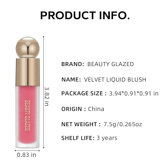 BEAUTY GLAZED Waterproof Matte Liquid Blush Stick Lightweight Cream Blush Moisturising Easy to apply Liquid Blush Multi-purpose Eyes lips Face Beauty Blush # 103