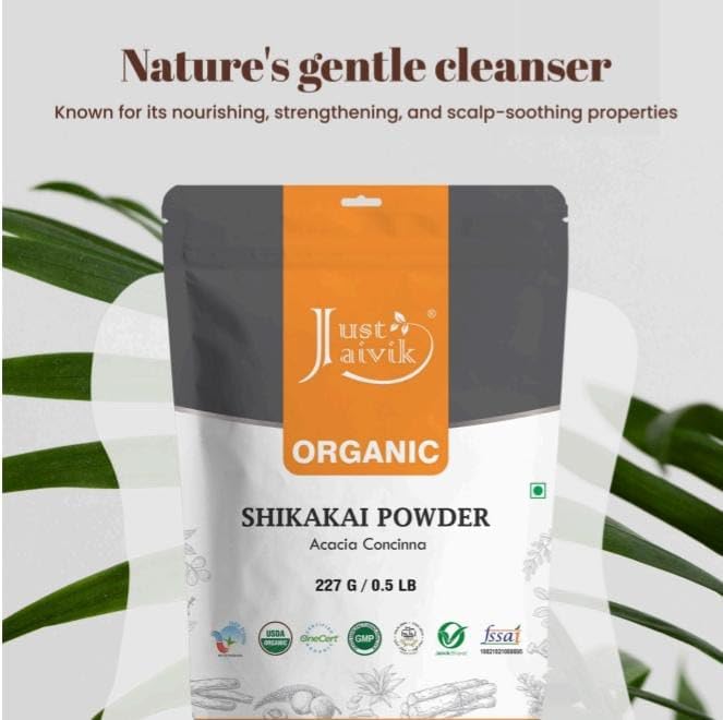 Just Jaivik 100% Organic Shikakai Powder - Certified Organic by OneCert Asia, 227 gms / 1/2 LB Pound / 08 Oz - Acacia Concina - (AN USDA Organic Herb)