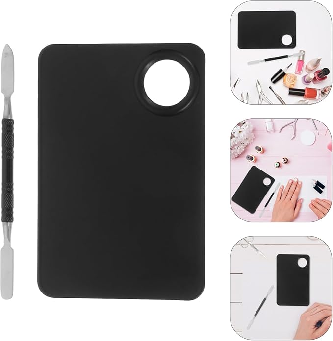 2pcs Set Artist Mixing Makeup Palette Foundation Spatula Makeup Foundation Color Mixing Pallet Nail Palette Nail Art Nail Polish Makeup Tray Nail Kit Stainless Steel Blender