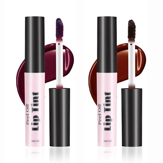 2 Colors Peel Off Lip Stain, Long Lasting Waterproof Matte Lip Tint, Non-Stick Cup Tattoo Lip Gloss, Natural Nude Lip Makeup, Magic Tinted Lip Stain (05#+06#, 2pcs/set)