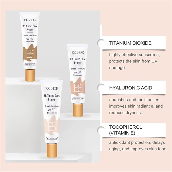 BB Tinted Moisturizer SPF 30, Full Coverage Light-Medium Skin Color Light Hydrating & Smoothing. (wheat color)