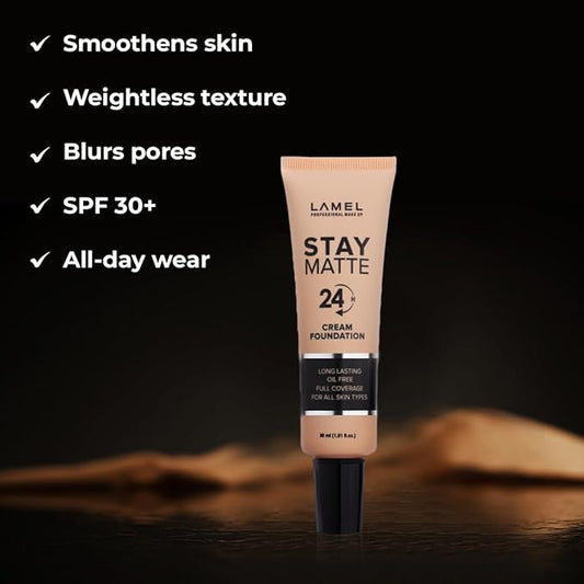 Foundation Stay Matte - Full Coverage Foundation - Long-Lasting & Waterpoof - Dewy & Flawless Finish - For All Skin Type - Organic & Oil-Free - Anti-Aging Formula, 404-1.01 fl.oz (Toffee)