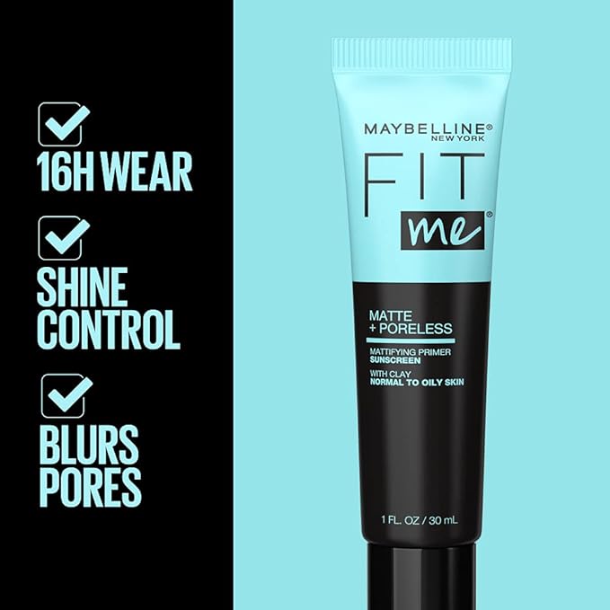 Maybelline New York Facestudio Lasting Fix Makeup Setting Spray, 3.4 fl. oz. and Fit Me Matte + Poreless Mattifying Face Primer Makeup With Sunscreen, SPF 20, 1 Count