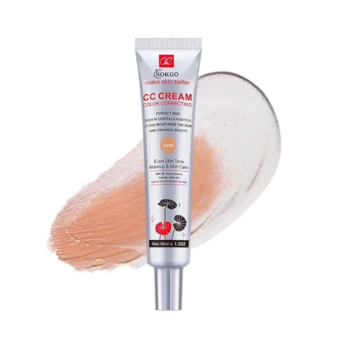 Color Correcting CC Cream with SPF 25, Coverage Lightweight Foundation, Hydrating Serum, Even Skin Tone Makeup and Skin Care, Boost Radiance, Refine Skin Texture, Avoid Sun Damage (Dark, 1PCS)