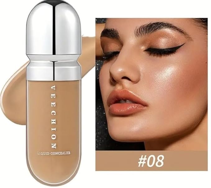 12-Shade Full Coverage Long Lasting Concealer, Waterproof Liquid Foundation For All Skin Types, Matte Finish, Buildable Coverage (8, 8ml)