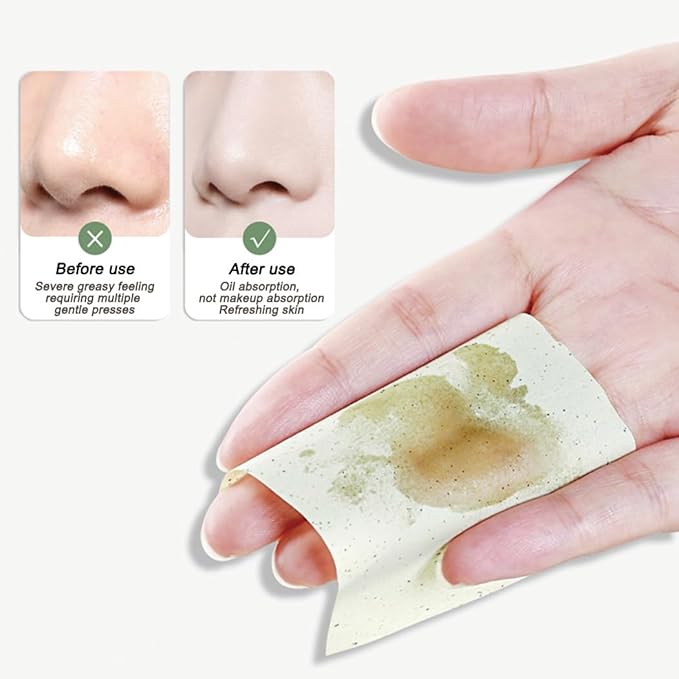Facial Oil Blotting Paper, Natural Charcoal - 600 Counts, Makeup Friendly Oil Absorbing Paper, Strong Oil Blotting Paper That Is Easy To Carry And Use (Green, 3.7×2.6inch)