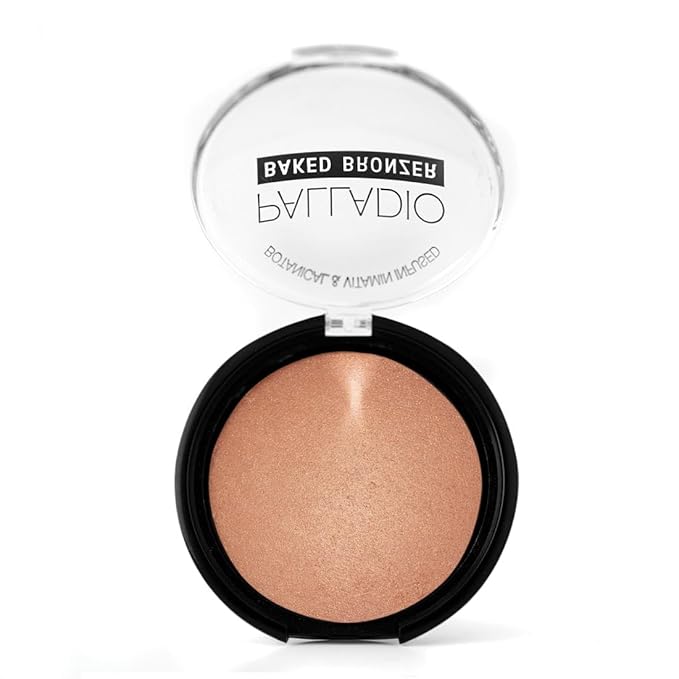 Palladio Baked Bronzer, Highly Pigmented and Easy to Blend, Shimmery Bronzed Glow, Use Dry or Wet, Lasts all day long, Provides Rich Tanning Color Finish, Powder Compact, Pacific Tan