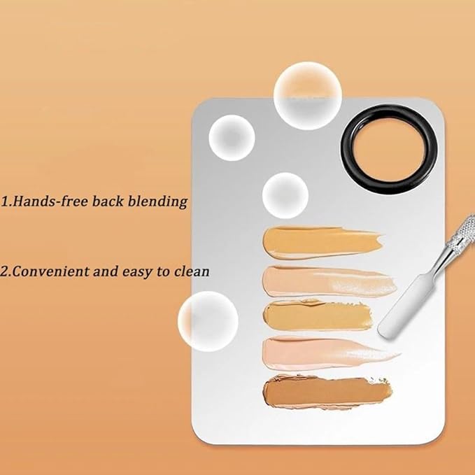 Cosmetic Makeup Palette with Spatula Stainless Steel Make Up Mixing Palette for Women Girls Face 5.9 x 3.9 Inches