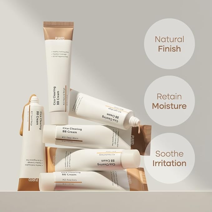 PURITO Cica Clearing BB Cream #13 Neutral Ivory + #15 Rose Ivory (1 fl.oz / 30ml) Vegan bb cream, foundation, cruelty free