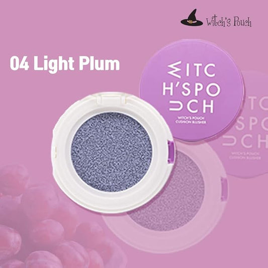 Witch's Pouch Blush Cushion Korean Makeup Cheek Toneup Facial Cushion Blusher Cutie Size Moisturizing Color Correction Flawless Coverage Vivid Colors (04 Light Plum)