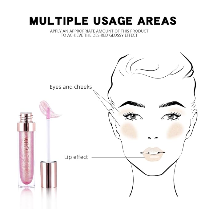 Clear Shimmer Lip Gloss for Women, Long Lasting High Shine Shimmer Liquid Lipstick, Flash Pearl Colored Lip Oil Polarized Lip Stain, Shimmery Finish Waterproof Lip Glaze for Women, 02