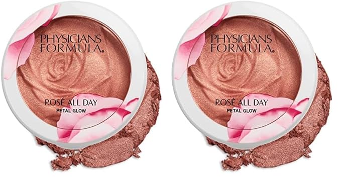 Physicians Formula Rosé All Day Highlighter Blush Face Powder, Blush Petal Glow, Shimmering Rose, Dermatologist Tested, Clinicially Tested (Pack of 2)