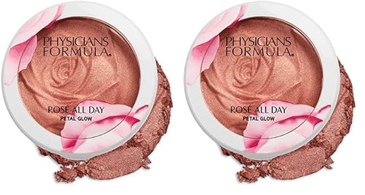 Physicians Formula Rosé All Day Highlighter Blush Face Powder, Blush Petal Glow, Shimmering Rose, Dermatologist Tested, Clinicially Tested (Pack of 2)