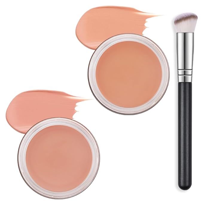 Kaely 2Pcs Pot Concealer Full Coverage Set, Under Eye Brightener Color Correcting Concealer for Dark Circles, Waterproof Foundation Face Makeup Brush Kit, Eye Ring Corrector de ojeras, 05+06
