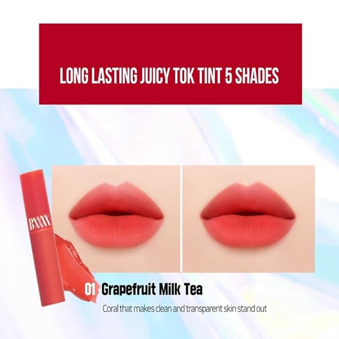 Long-lasting Lip Tint Lip Stain Lip Gloss - Hydrating, Calming, Nourishing and vivid water tint 0.11 oz (5 colors) (Grapefruit milk tea)