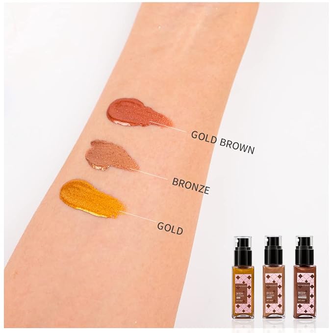 Body Glow Shimmer Body Oil Liquid Highlighter, Bronzer Shimmering Body Lotion Glitter Luminizer Moisturizing Waterproof, Natural Skin Shimmer For Body and Face Makeup Women Men (60ml/2 oz)