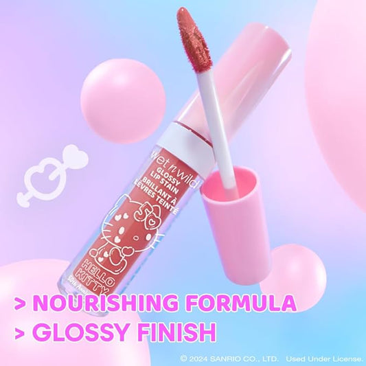 wet n wild Hello Kitty Glossy Lip Stain, Warm Apple Pie Lightly Scented, Nourishing New Glossy Finish Formula, Cruelty-Free & Vegan - So Dreamy